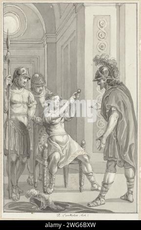 La morte di Gemello, Reinier Vinkeles (i), carta da disegno 1804. Penna inchiostro / pennello persone maschili dalla storia classica (GEMELLUS) - morte di persona dalla storia classica Foto Stock