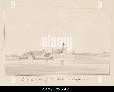 Veduta del faro, chiamato Colombaro, a Trapani, 1778 disegno tratto dall'album "Voyage and Italy, and Sicile et à Malte", 1778. carta. pennello per gesso/penna Foto Stock