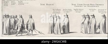 La processione funebre di Frederik Hendrik (targa n. 23), 1647, Pieter Nolpe, dopo Pieter Jansz. Post, 1647 - 1651 stampare la processione funebre del titolare Frederik Hendrik a l'Aia il 10 maggio 1647. Targa n.. 23 con parte della processione, sopra il popolo sono il suo nome e la sua funzione. Una striscia con il nome Frederick Wilh. incollato. Parte di una serie di 30 lastre e 20 riviste di testo, destinate ad essere attaccate insieme. Tipografia: Olanda settentrionale spublisher: The Hagueprinter: Amsterdam cartaceo corteo, processione funebre l'Aia Foto Stock