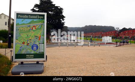 San Francisco, California: Mappa turistica Presidio Tunnel Tops. Presidio Tunnel Tops è un'area all'interno del Presidio National Park di San Francisco Foto Stock