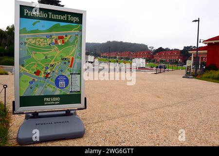 San Francisco, California: Mappa turistica Presidio Tunnel Tops. Presidio Tunnel Tops è un'area all'interno del Presidio National Park di San Francisco Foto Stock