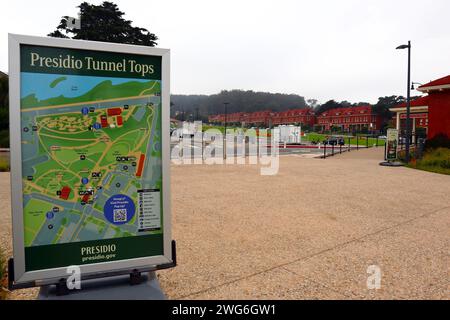 San Francisco, California: Mappa turistica Presidio Tunnel Tops. Presidio Tunnel Tops è un'area all'interno del Presidio National Park di San Francisco Foto Stock