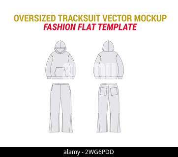 Tuta Mockup con pigiama Joggers disegno tecnico Felpa oversize Mockup vettoriale con cappuccio Joggers con tasche Illustrazione Vettoriale