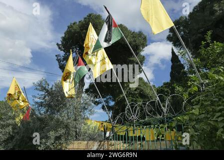 Beirut, Libano. 3 febbraio 2024. L'ingresso del cimitero palestinese vicino al campo di Shatila, Beirut, Libano, il 3 febbraio 2024. (Foto di Elisa Gestri/Sipa USA) credito: SIPA USA/Alamy Live News Foto Stock