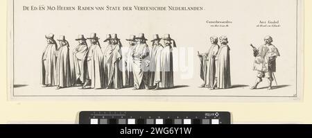 La processione funebre di Frederik Hendrik (targa n. 26), 1647, 1647 - 1651 stampare la processione funebre del titolare Frederik Hendrik a l'Aia il 10 maggio 1647. Targa n.. 26 con una parte della processione con i membri degli Stati generali, sopra le persone è la loro funzione. Parte di una serie di 30 lastre e 20 riviste di testo, destinate ad essere attaccate insieme. Tipografia: Olanda settentrionale spublisher: The Hagueprinter: Amsterdam cartaceo corteo, processione funebre l'Aia Foto Stock