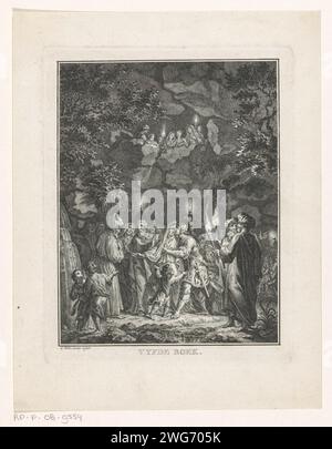 David dice addio a Michal, Simon Fokke, stampa del 1766 con fiaccolata e circondato da passanti, David dice addio alla sua prima moglie in lutto Michal in abiti militari. Carta di Amsterdam che incide la fuga di David da Saul dopo il suo matrimonio con Michal (1 Samuel 19) Foto Stock