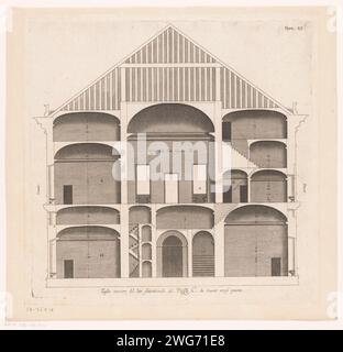 Sezione trasversale della Villa Spinola di San Pietro a Genova, Nicolaes Ryckmans, 1622 stampa con spiegazione italiana. Sezione di incisione in carta Anversa  disegno architettonico o modello. Hôtel, cioè piccolo palazzo in città - AA - architettura civica: All'interno di Villa Spinola di San Pietro Foto Stock