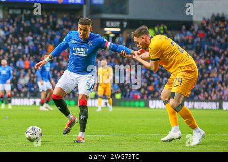 Glasgow, Regno Unito. 3 febbraio 2024. I Rangers FC giocano con il Livingston FC all'Ibrox Stadium, la casa dei Rangers, in una partita della Cinch Scottish Premiership. I Rangers sono al secondo posto in campionato, 5 punti dietro il Celtic e il Livingston FC sono al secondo posto con soli 13 punti. Crediti: Findlay/Alamy Live News Foto Stock