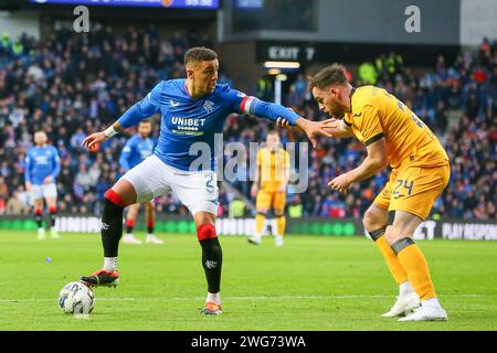 Glasgow, Regno Unito. 3 febbraio 2024. I Rangers FC giocano con il Livingston FC all'Ibrox Stadium, la casa dei Rangers, in una partita della Cinch Scottish Premiership. I Rangers sono al secondo posto in campionato, 5 punti dietro il Celtic e il Livingston FC sono al secondo posto con soli 13 punti. Crediti: Findlay/Alamy Live News Foto Stock