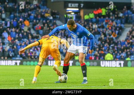 Glasgow, Regno Unito. 3 febbraio 2024. I Rangers FC giocano con il Livingston FC all'Ibrox Stadium, la casa dei Rangers, in una partita della Cinch Scottish Premiership. I Rangers sono al secondo posto in campionato, 5 punti dietro il Celtic e il Livingston FC sono al secondo posto con soli 13 punti. Crediti: Findlay/Alamy Live News Foto Stock