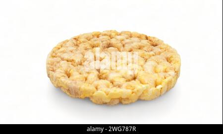 Torte di riso piene rotonde su sfondo bianco. Pane, crosta di pane. Concetto di dieta alimentare. Cibo sano. Pane di riso Foto Stock