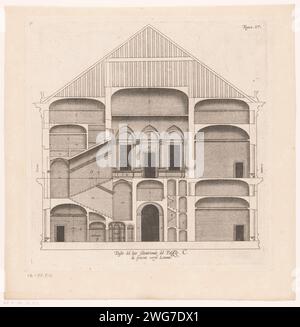 Sezione trasversale della Villa Spinola di San Pietro a Genova, Nicolaes Ryckmans, 1622 stampa con spiegazione italiana. Sezione di incisione in carta Anversa  disegno architettonico o modello. Hôtel, cioè piccolo palazzo in città - AA - architettura civica: All'interno di Villa Spinola di San Pietro Foto Stock