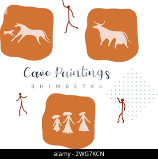 Bhimbetka Rock Shelters - simboli della pittura delle caverne - Madhya Pradesh - Stock Illustration AS EPS 10 file Illustrazione Vettoriale