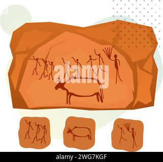 Bhimbetka Rock Shelters - Cave Paiting Symbols - Madhya Pradesh - Stock Illustration AS EPS 10 file Illustrazione Vettoriale