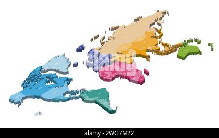 Illustrazione vettoriale 3d isometrica della mappa mondiale Illustrazione Vettoriale