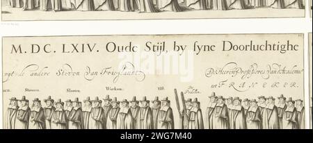 Parata funebre di Willem Frederik, conte di Nassau-Dietz (pagina 23), 1665, 1666 stampa processione funebre di Willem Frederik, conte di Nassau-Dietz, a Leeuwarden il 6 gennaio 1665. Parte della processione funebre. Targa n.. 23 in un insieme di 24 (su 25) tavole numerate non assaggiate (senza riviste di testo) che insieme formano un lungo fregio. Cortegio di incisione di carta di Leeuwarden, processione funebre di Leeuwarden Foto Stock