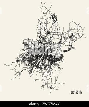 Mappa stradale della città di Wuhan, Hubei, Cina Illustrazione Vettoriale