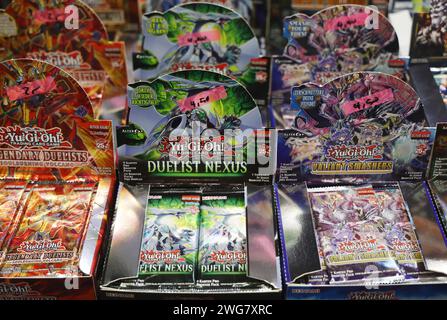 MAG-C Erfurt 03.02.2024, Erfurt, Messe, MAG-C, convenzione comunitaria, Die Menschen aus den Bereichen Games, Cosplay, Moda, Arte, Creatore, anime und Japan vereint neben Merchandise gibt es kreative Menschen in phantasievollen Kostuemen zu sehen im Bild: Sammelkarten von Yu Gi Oh *** MAG C Erfurt 03 02 2024, Erfurt, messe, MAG C, Convenzione comunitaria, che riunisce persone provenienti dai campi dei giochi, cosplay, moda, arte, creatore, anime e Giappone. Oltre al merchandise, le persone creative in costumi fantasiosi possono essere viste nella foto delle carte da gioco di Yu Gi Oh. Foto Stock