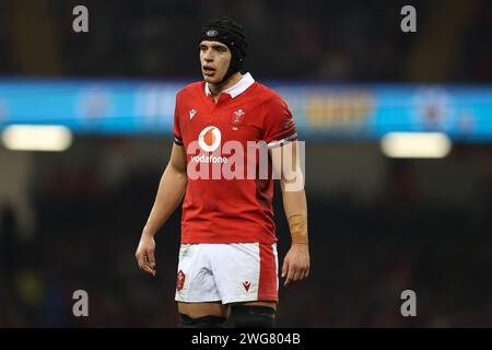 Cardiff, Regno Unito. 3 febbraio 2024. Dafydd Jenkins, il capitano del Galles sta a guardare. Guinness Six Nations Championship 2024 match, Galles contro Scozia al Principality Stadium di Cardiff sabato 3 febbraio 2024. foto di Andrew Orchard/Andrew Orchard fotografia sportiva/ Alamy Live News Credit: Andrew Orchard fotografia sportiva/Alamy Live News Foto Stock