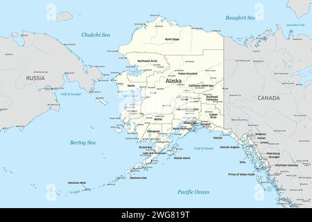 Mappa politica che mostra le contee che compongono lo stato dell'Alaska negli Stati Uniti Foto Stock