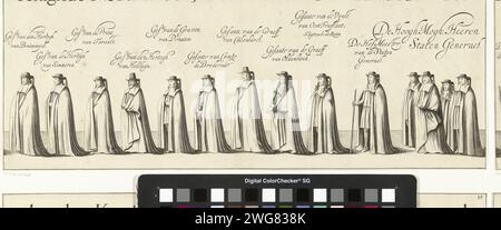 Parata funebre di Willem Frederik, conte di Nassau-Dietz (pagina 13), 1665, 1666 stampa processione funebre di Willem Frederik, conte di Nassau-Dietz, a Leeuwarden il 6 gennaio 1665. Parte della processione funebre. Targa n.. 13 in un insieme di 24 (su 25) tavole numerate non assaggiate (senza riviste di testo) che insieme formano un lungo fregio. Cortegio di incisione di carta di Leeuwarden, processione funebre di Leeuwarden Foto Stock