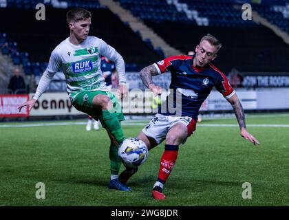 Falkirk, Scozia. 3 febbraio 2024. Calvin Miller (29 - Falkirk) fa un blocco credito: Raymond Davies / Alamy Live News Foto Stock