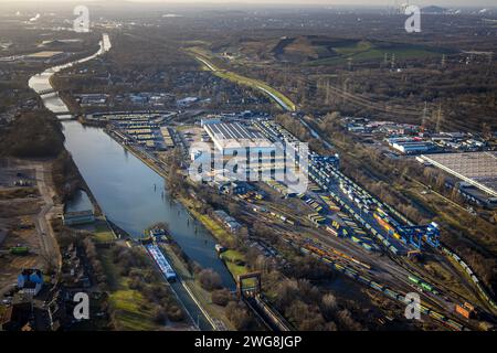 Luftbild, AM Westhafen, CTH Container Terminal am Rhein-Herne-Kanal, Unser Fritz, Herne, Ruhrgebiet, Nordrhein-Westfalen, Deutschland ACHTUNGxMINDESTHONORARx60xEURO *** Vista aerea, AM Westhafen, CTH Container Terminal am Rhein Herne Kanal, Unser Fritz, Herne, regione della Ruhr, Renania settentrionale-Vestfalia, Germania ACHTUNGxMINDESTHONORARx60xEURO Foto Stock