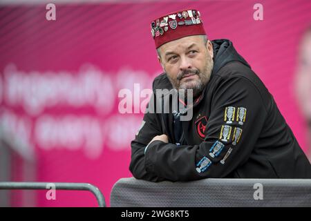 Londra, Inghilterra il 3 febbraio 2024.Saracens Women Supporter al Women Allianz Premier 15s match tra Saracens Women e Trailfinders Women allo Stonex Stadium, foto di Phil Hutchinson. Solo per uso editoriale, licenza necessaria per uso commerciale. Nessun utilizzo in scommesse, giochi o pubblicazioni di un singolo club/campionato/giocatore. Credito: UK Sports Pics Ltd/Alamy Live News Foto Stock