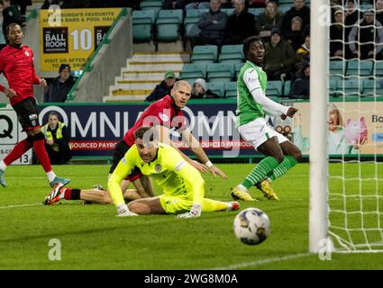 Edimburgo, Regno Unito. 3 febbraio 2024. Scottish Premiership - Hibernian FC V St Mirren FC 03/02/2024 l'attaccante dell'Hibs, Eliezer Mayenda, si avvicina quando l'Hibernian affronta St Mirren nella Scottish Premiership presso Easter Road Stadium, Edimburgo, Regno Unito credito: Ian Jacobs/Alamy Live News Foto Stock