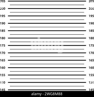 Foto zone con scala centimetrica. Vettore di identificazione da parte della polizia, sospettato di prigione, linea di prigioni, ritratto grafico ricercato, muro per foto Illustrazione Vettoriale