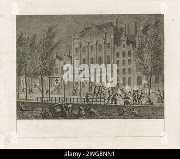 Nebbia pesante ad Amsterdam, 1790, Cornelis Brouwer, 1791 - 1792 stampa nebbia pesante ad Amsterdam il 31 dicembre 1790. Veduta del Keizersgracht per Felix Meritis. La gente cammina per strada con le torce, una carrozza è caduta nel canale. Nebbia per incisione/incisione della carta nei Paesi Bassi del Nord, nebbia Amsterdam. Felix Meritis. Keizersgracht Foto Stock