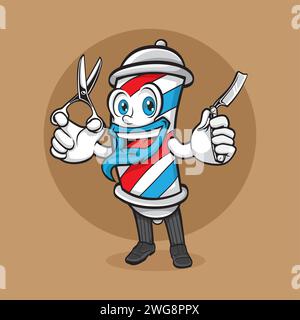 Barbiere Smile Mascot con logo e Cartoon Design Illustrazione Vettoriale