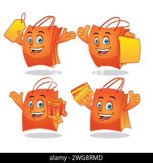 Borsa di carta Mascot Online Shopping Design Illustrazione Vettoriale