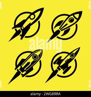 Elementi con logo Rocket Black Vector Illustrazione Vettoriale
