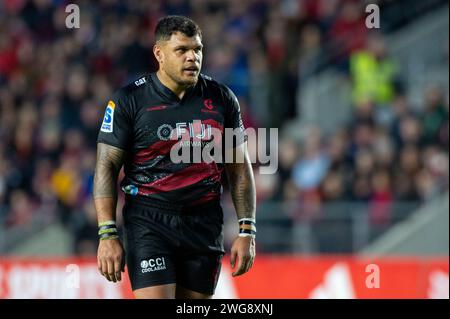 Cork, Irlanda. 3 febbraio 2024. Levi Aumua of Crusaders durante il test match tra Munster Rugby e Crusaders al Pairc UI Chaoimh di Cork, Irlanda, il 3 febbraio 2024 (foto di Andrew SURMA/ Credit: SIPA USA/Alamy Live News Foto Stock