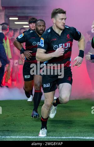 Cork, Irlanda. 3 febbraio 2024. Dallas McLeod of Crusaders durante il test match tra Munster Rugby e Crusaders a Pairc UI Chaoimh a Cork, Irlanda, il 3 febbraio 2024 (foto di Andrew SURMA/ Credit: SIPA USA/Alamy Live News Foto Stock