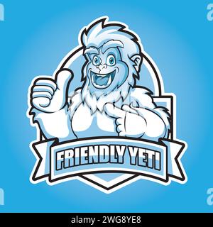 Design vettoriale con logo Yeti Mascot. Sorridi Yeti Thumb Up Illustrazione Vettoriale