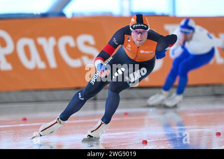 Quebec, Canada. 3 febbraio 2024. QUEBEC, CANADA - 3 FEBBRAIO: Jesse Speijers dei Paesi Bassi gareggia sulla 1500m B Division maschile durante la ISU Speed Skating World Cup al Centre de Glaces Intact Assurance il 3 febbraio 2024 a Quebec, Canada. (Foto di David Kirouac/Orange Pictures) credito: dpa/Alamy Live News Foto Stock