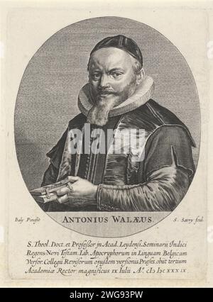 Ritratto di Anthony de Wale (Antonius Walaeus), professore di teologia a Leida, Salomon Savery, dopo David Bailly, 1610 - 1665 stampa di Amsterdam incisione / incisione su carta Foto Stock