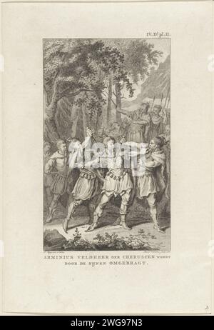 Assassinio del generale germanico Arminio, 19 anni, Reinier Vinkeles (i), dopo Jacobus Buys, 1786 stampa il generale germanico Arminio, leader della tribù dei Cherusken, viene assassinato da membri della sua stessa tribù nel 19 (secondo FM nell'anno 17). Carta di Amsterdam che incide sui popoli estinti, "storici" (con NOME). Popoli estinti, "storici" (con NOME). Tentativo, omicidio politico Paesi Bassi Foto Stock