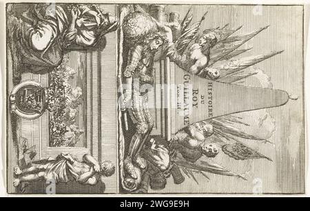 Pagina del titolo per: Histoire de Guillaume III (parte III), 1703, 1702 - 1703 stampa pagina del titolo per: Histoire de Guillaume III (parte III), 1703. Rappresentazione allegorica con il corpo di re Guglielmo III adagiato in armatura sul monumento della tomba. Dietro le bandiere del monumento, le armi e i popoli conquistati, una donna e un bambino in lutto davanti. Tomba dell'incisione della carta dei Paesi Bassi del Nord, tomba monumentale Foto Stock