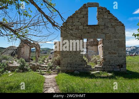 Le rovine di un edificio in pietra della City of Rocks National Reserve, Idaho, USA Foto Stock