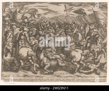Battaglia tra i greci e le Amazzoni, Antonio tempesta, 1565 - 1630 soldati greci di stampa gareggiano contro le Amazzoni femminili a cavallo e con lance. Assegnazione in latino in STUDMARGE. Tipografia: Italyafter Own design di: Italypublisher: RomeVaticaanstadItalyRome paper etching Battle. il soldato, la vita del soldato. (Storia di) Amazzoni Foto Stock
