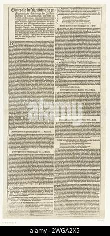Foglio di testo sulla grande stampa dell'esecuzione dei cospiratori contro Maurits, 1623, 1623 foglio di testo con la rivista Grotr con varie esibizioni della mostra dei cospiratori contro Maurits, 27 febbraio, 29 marzo e 5 maggio 1623 a l'Aia e 21 giugno a Leida. Testo in due colonne con spiegazione delle lettere A-S e dei numeri 1-17 e i-vi. Carta di Amsterdam stampa letterpress mutilazione del cadavere. (rivoluzionario) trama, cospirazione. morte violenta per decapitazione. Sul ponteggio o sul luogo di esecuzione l'Aia Foto Stock