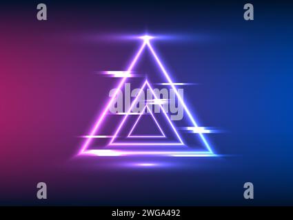 Tecnologia astratta sfondo forme geometriche triangolari che brillano di luci al neon c'è una dimensione dell'immagine che è high-tech e moderna, Illustrazione Vettoriale