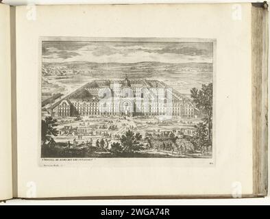 Veduta del Hôtel des Invalides a Parigi, 1726, 1726 stampa veduta del Hôtel des Invalides a Parigi. Targa n.. 42 nella seconda parte dell'opera stampata: Les Forces de l'Europe, Asie, Afrique et Amerique ... Comme Aussi Les Cartes des Côtes de France et d'Espagne dal 1726, questa prima parte con 238 carte numerate a mano di rinomate città e fortezze forti nel contesto della guerra di successione spagnola 1701-1713. Per la maggior parte, questi documenti sono stati copiati negli anonimi documenti francesi di famose città e forze forti: In Les Forces de l'Europe e in: Le Theater de la Guerre, Dans le Foto Stock