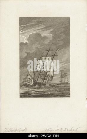 La nave che affonda Holland, 1781, Reinier Vinkeles (i), dopo Jacobus Buys, 1788 stampa la nave pesantemente malata Holland affonda dopo la battaglia marittima a Doggersbank il 5 agosto 1781 tra la flotta olandese e quella inglese. L'equipaggio viene rimosso con gli sciami. Incisione/incisione del relitto della carta di Amsterdam Foto Stock