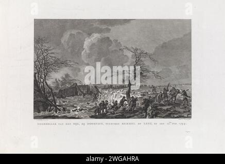 DijkBrraak vicino a Doornik, 1799, Reinier Vinkeles (i), dopo Cornelis van Hardenbergh, 1799 - 1800 stampa breakthrough di Waaldijk vicino Doornik, tra Bemmel e Quaresima, 21 febbraio 1799. Parte di un gruppo di sei registri di violazioni delle dighe e inondazioni nella parte meridionale di Gelderland nel febbraio 1799. Tipografia: Netherlandsprint maker: Netherlandsafter disegno di: Doornik carta incisione/incisione tempesta sulla terra. Tour Dike-Break. Waal Foto Stock