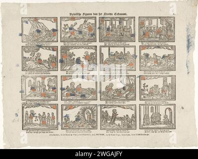 Bybelsche figure del nuovo Testamento, c. 1782 - c. 1793 stampa Leaf con 16 esecuzioni di storie del nuovo Testamento. Sotto ogni immagine un verso bidirezionale. Numerato in alto a destra: 82. Editore: Amsterdamprint Maker: Stampa tipografica su carta olandese New Testament Foto Stock