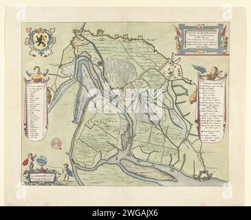 Mappa dell'assedio e della conquista di SAS-van-Gent, 1644, 1647-1649 Mappa dell'assedio della città di SAS-van Gent da parte dell'Esercito Staatse al comando di Frederik Hendrik, iniziata nel luglio 28 e presa il 5 settembre 1644. Mappa di SAS-Van-Gent e del paese circostante con le dighe e gli sconse disposti dagli assedianti e dai loro accampamenti militari. A sinistra cartilli con l'arma, un angelo con la leggenda 1-26 e due putti sulla scala, un angelo a destra con la leggenda A-i.. Su un doppio foglio tratto dal libro cittadino di Blaeu. Stampato sul retro con testo in olandese. Incisione/incisione della carta nei Paesi Bassi settentrionali ma Foto Stock